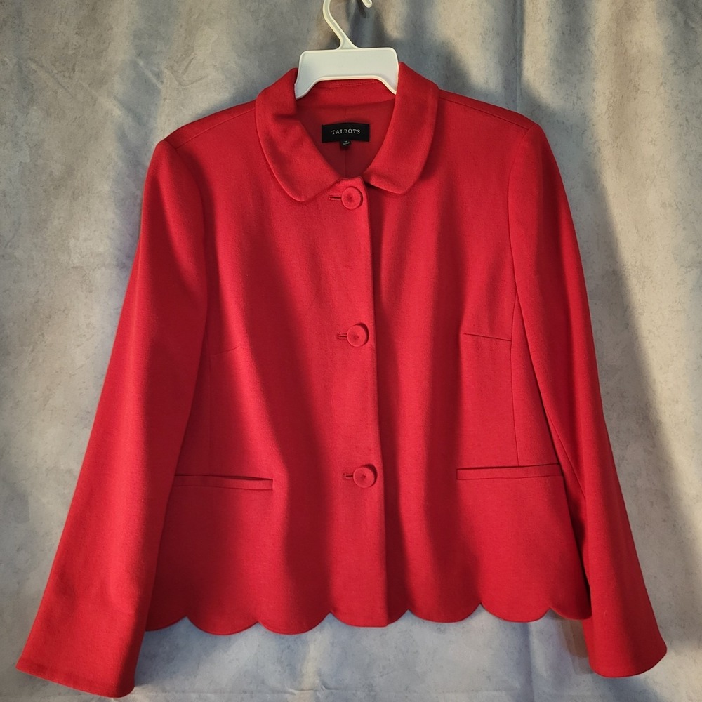 Talbots Sz 16 Red Ponte Scalloped Edge Blazer